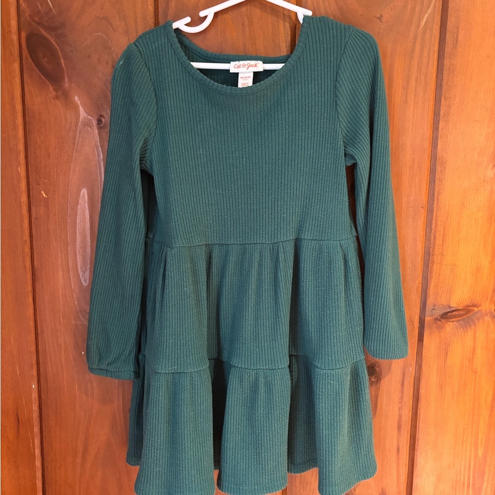 Cat & Jack Teal Long Sleeve Tiered Dress